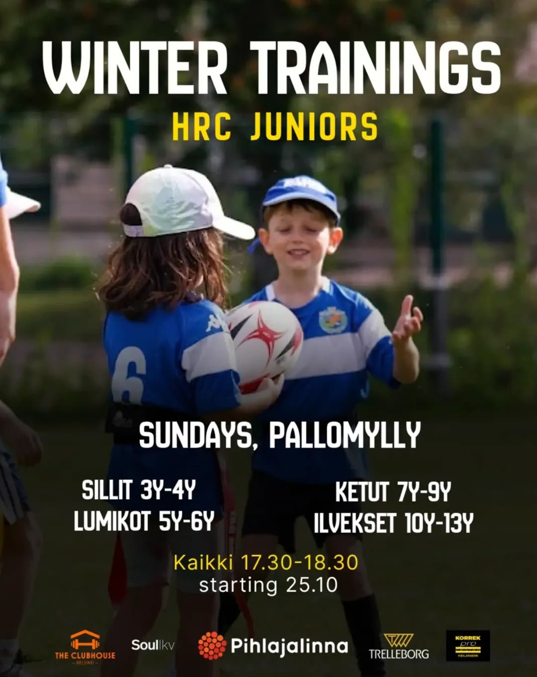 Talviharjoitukset – HRC Juniorit Pallomyllyssä sunnuntaisin klo 17.30–18.30, alkaen 25.10.